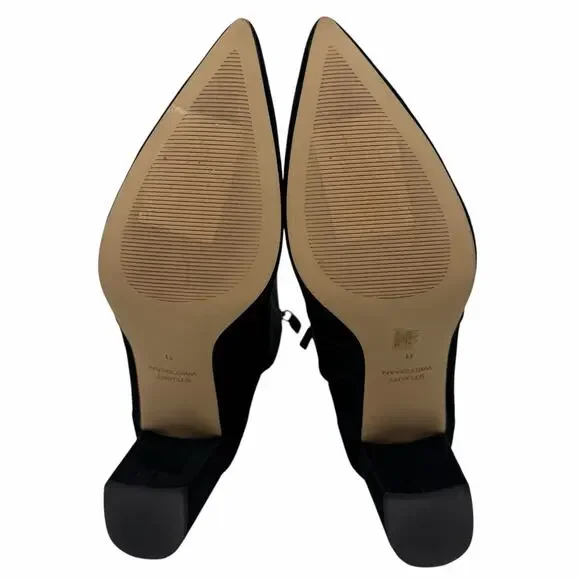 Stuart Weitzman Renegade Suede Block Heel Ankle Boots Black Size 11